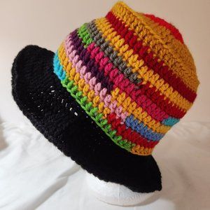 Bucket Hat multicolor handknit bright colorful rainbow
